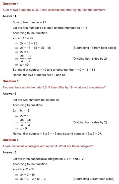 Ncert Solutions For Class Mathematics Chapter Linear Equations In