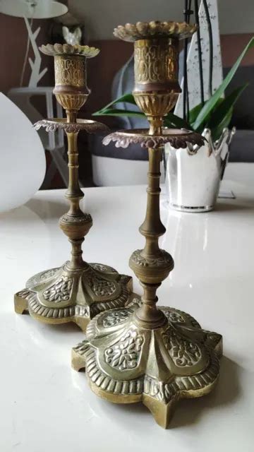 Ancienne Paire De Bougeoirs Flambeaux Style Louis Xvi En Bronze Dor