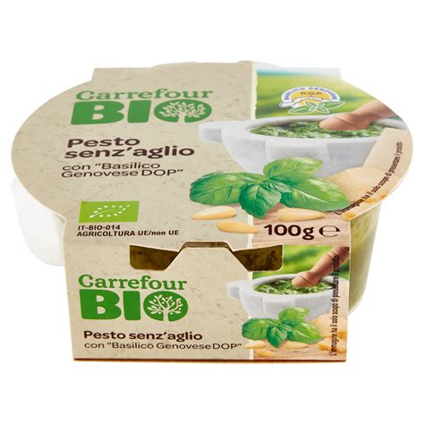 Carrefour Bio Pesto Senz Aglio Con Basilico Genovese DOP 100 G