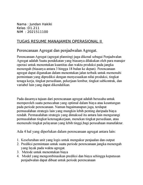 Manajemen Operasional II Nama Jundan Hakiki Kelas D1 NIM