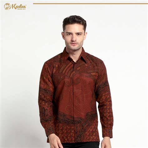 Jual Kedu Batik Dobby Seno Wajik Gowok Kemeja Batik Pria Lengan Panjang