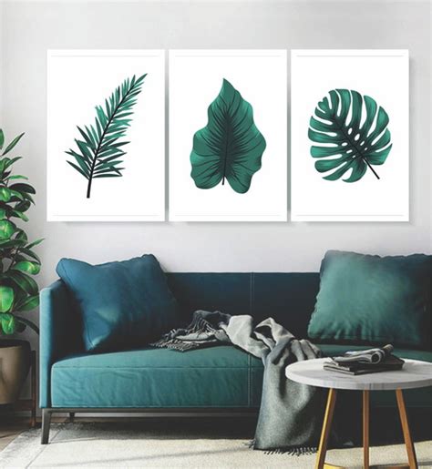 Kit 3 Quadros Folhagens Verdes Tropical Decoração Moldura Elo7