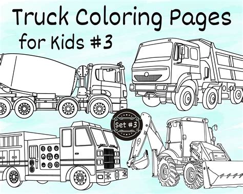 Truck Coloring Pages for Kids, 4 Printable Coloring Pages, Trucks for ...