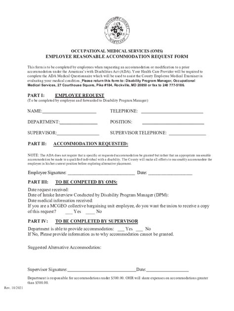 Fillable Online Employee Reasonable Accommodation Request Form Fax