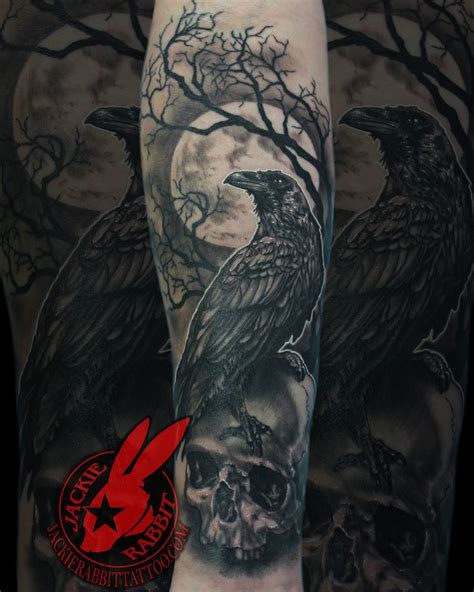 Raven Crow Perched Sitting Skull Full Moon Tree Branch Creepy Best ...