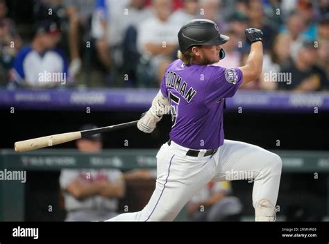 Colorado Rockies Hunter Goodman Follows The Flight Of His Single Off