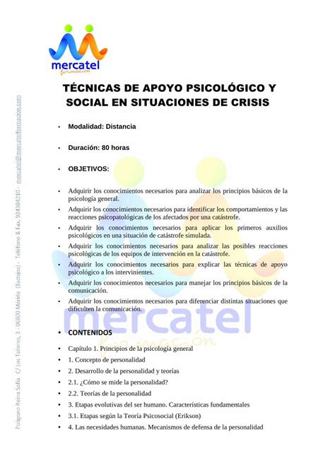 Pdf TÉcnicas De Apoyo PsicolÓgico Y Social En Situaciones De Crisis