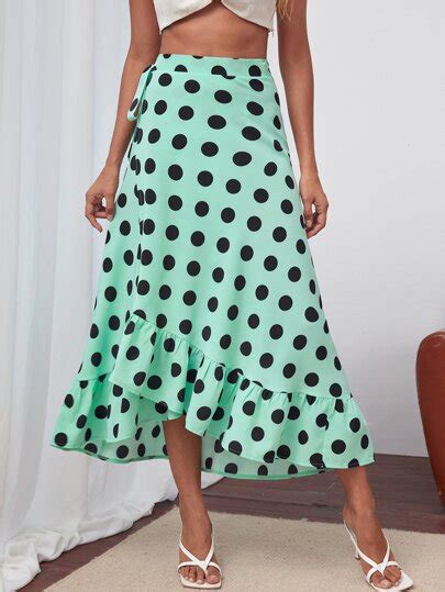 Search Shein Polka Dot Ruffle Hem Wrap Knitted Skirt Shein Usa