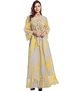 OBEEII Abayas For Women Muslim Applique Embroidery Long Sleeve Maxi