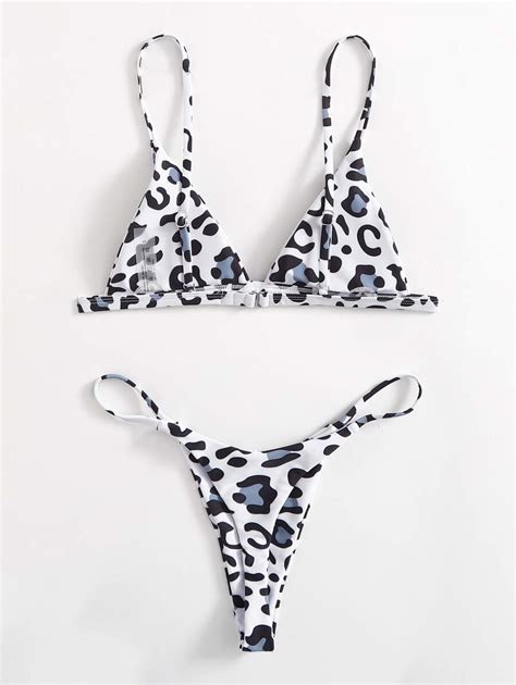 Leopard Triangle Thong Bikini Swimsuit Shein