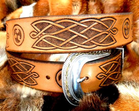 Hand Tooled Leather Belt With Celtic Ornament Hand Carved Etsy