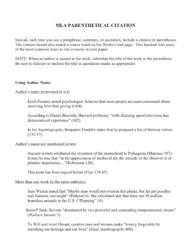 Parenthetical Citation - 10+ Examples, Format, How To Write, PDF