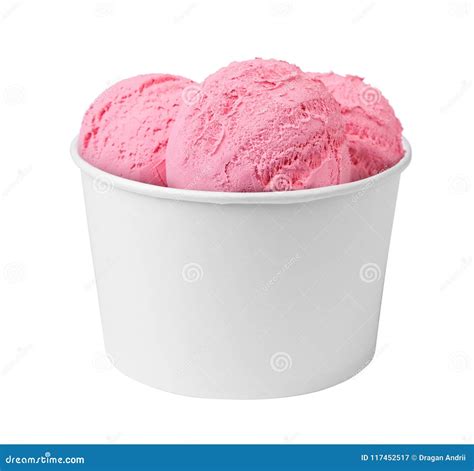 Pink Ice Cream In Paper Cup With Flavor Strawberry Or Raspberry Or