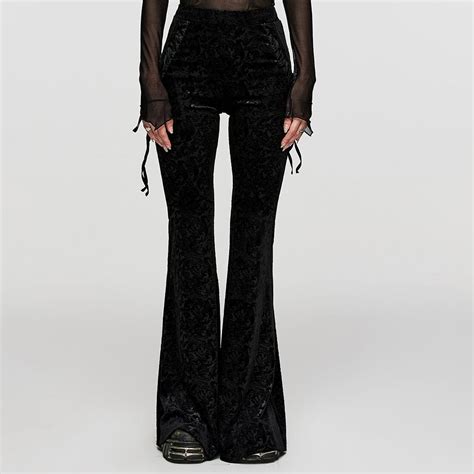 Womens Gothic Lace Up Velvet Flared Pants Black Punk Design