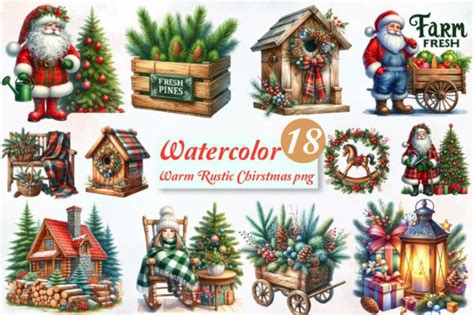 Watercolor Warm Rustic Christmas Clipart Graphic By Designworld