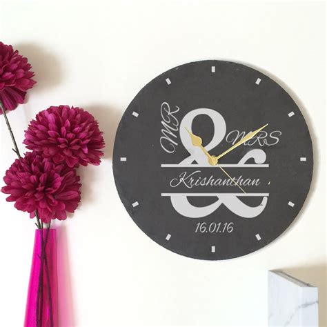 Personalised Slate Mr And Mrs Clock By Perfect Personalised Ts