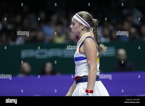 Jelena Ostapenko Is In Action During Her First Round Robin Match Of The