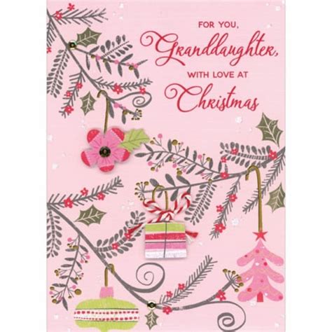 3d Pink Flower T Red White String Gold Foil Sequins Christmas Card For Granddaughter 1