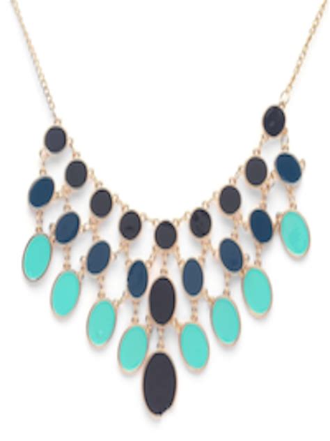 Buy Globus Gold Plated And Teal Blue Enamelled Statement Necklace