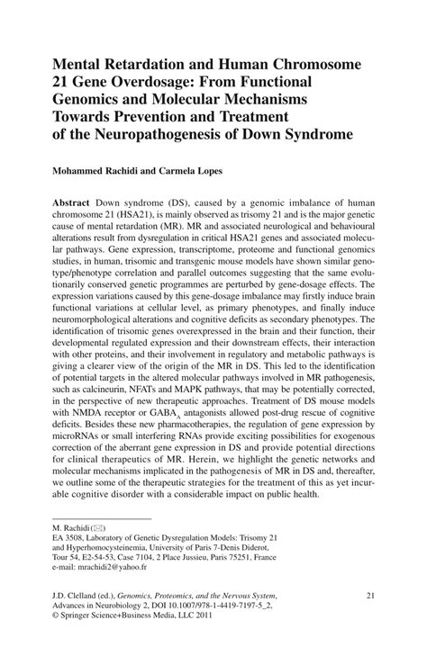 (PDF) Mental Retardation and Human Chromosome 21 Gene Overdosage: From ...