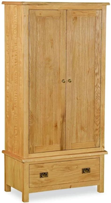 San Remo Lite Natural Oak Gents Double Wardrobe With 2 Doors And 1 Bottom Storage Drawer