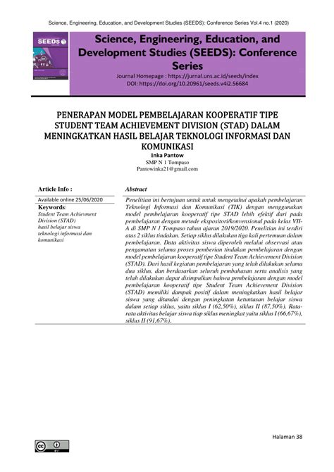 Pdf Penerapan Model Pembelajaran Kooperatif Tipe Student Team