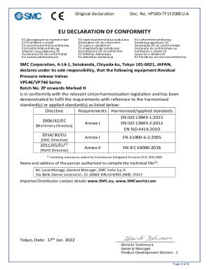 Fillable Online EU DECLARATION OF CONFORMITY SMC Fax Email Print