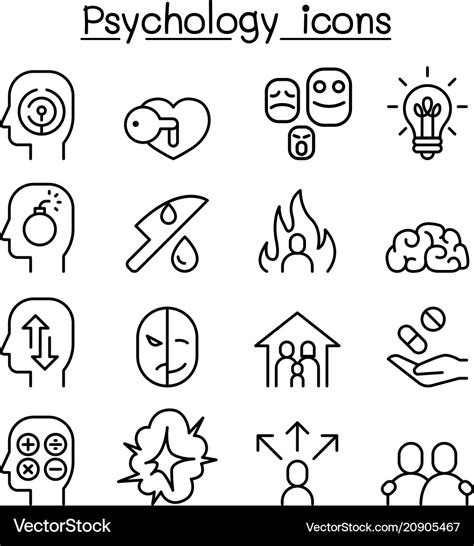 Psychology Icon Set In Thin Line Style Royalty Free Vector