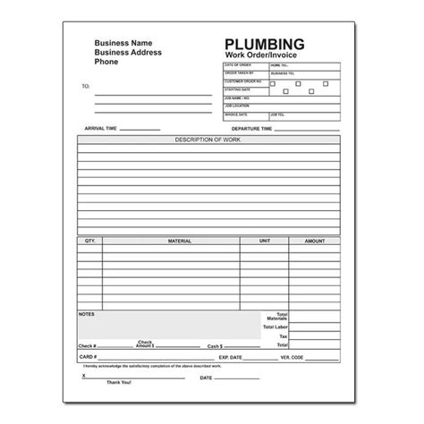 Plumbing Invoice Forms Work Orders Carbonless Form Printing