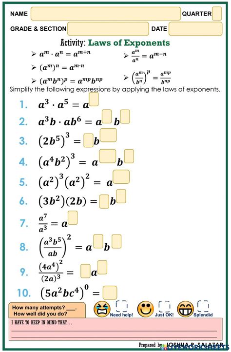 Laws Of Exponents Exercise For 7 In 2023 Exponent Worksheets Exponents Product Rule