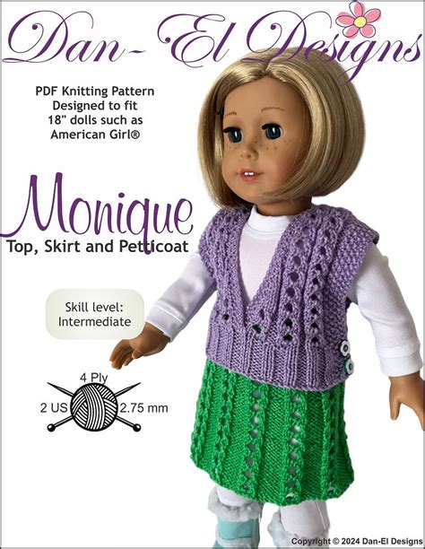 Dan El Designs Monique Doll Clothes Knitting Pattern 18 Inch American Girl Dolls