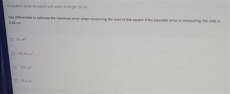 Solved A square is to be designed with sides of length 32 | Chegg.com