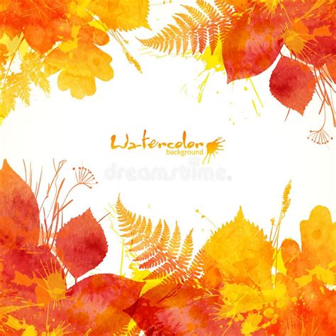 Watercolor Painted Autumn Leaves Vector Background Stock Vector