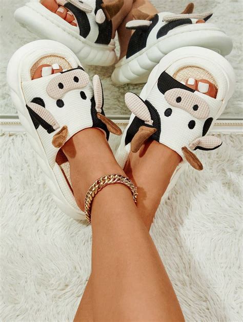 Women Cartoon Cow Design Novelty Slippers Preppy Indoor Home Slippers Shein Usa