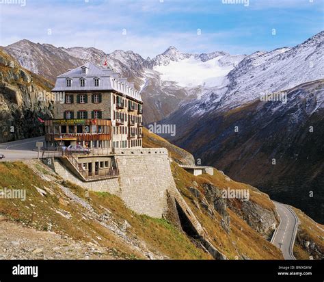 Furka Pass glacier hotel Belvedere mountains alpine Alps Switzerland ...