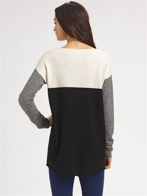 Vince Wool And Cashmere Colorblock Sweater In Black Lyst