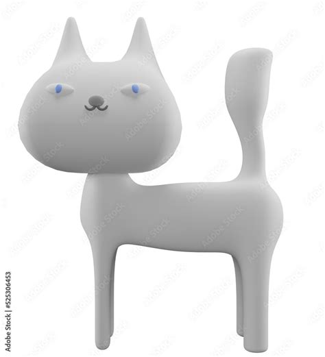 Cute little white cat with, front and side view, a 3D cartoon character ...