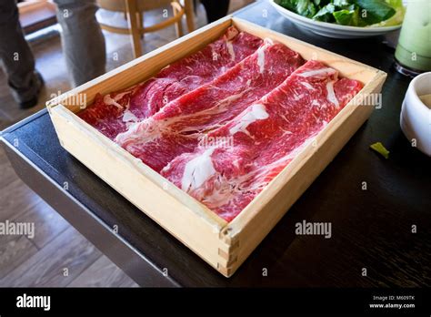 Thin Slices Of Japanese Wagyu Beef Stock Photo Alamy