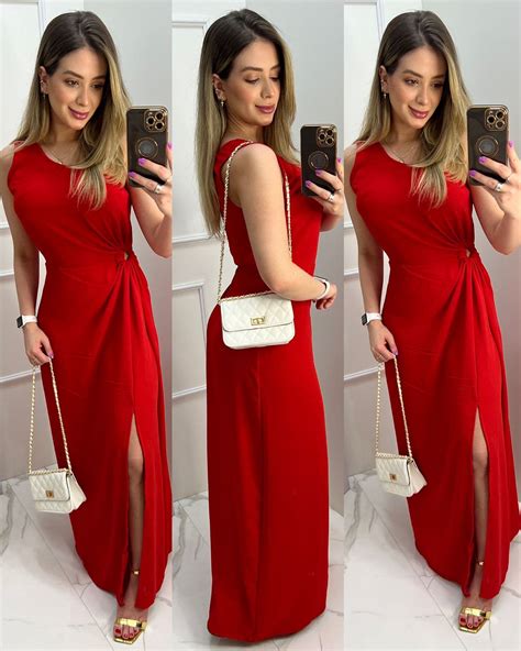 Vestido Longo Nula Manga Vermelho Verycoll