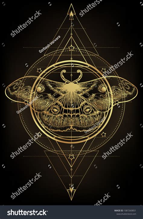 Golden Moth Over Sacred Geometry Sign Stock Vector Royalty Free