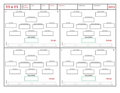 Soccer Formation Lineup Sheet 11v11 3412 Fillable