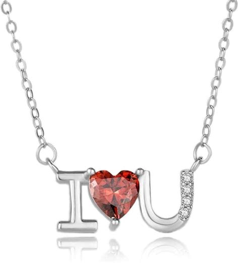 JUGTL S925 Collar con Letras en Forma de corazón con Diamantes en Plata