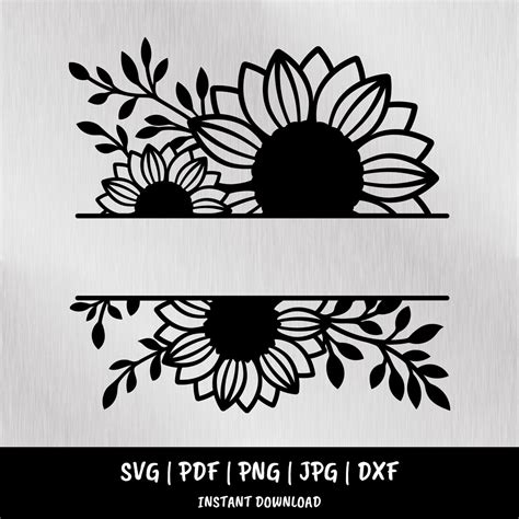 Sunflower Split Monogram Svg Silhouette Vector Svg Pdf Png Etsy