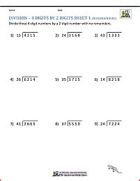 Long Division Worksheets for 5th Grade