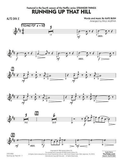 Running Up That Hill Arr Paul Murtha Alto Sax 2 By Kate Bush Sheet