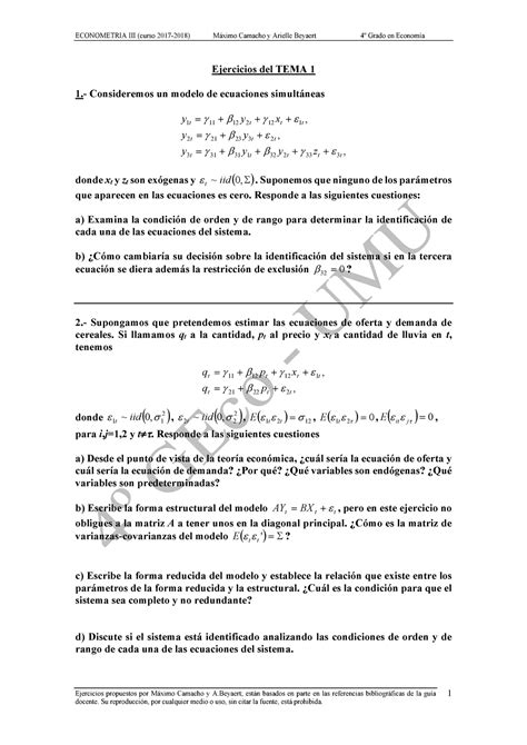 Ejercicios Tema 1 ECONOMETRIA III curso 2017 2018 Máximo Camacho y