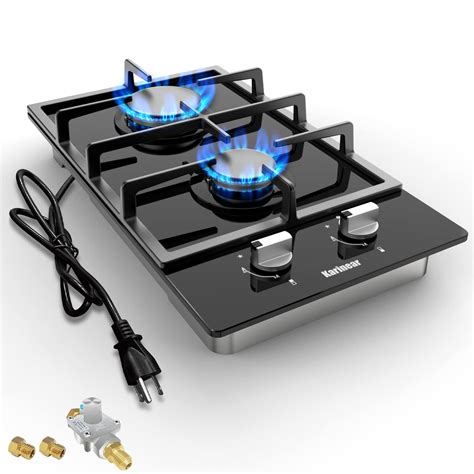 Karinear Gas Cooktop 2 Burner Propane Cooktop 12 Inch LPG NG Dual Fuel