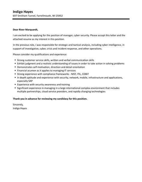 Cyber Security Cover Letter Template