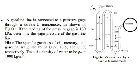 Solved A Gasoline Line Is Connected To A Pressure Gage Chegg