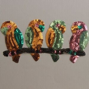 Parrots Sequined Applique Patch Paillette Patch Sequins Birds Patch